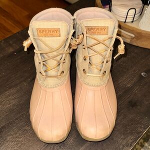 Sperry Beige and Pink Duck Boots